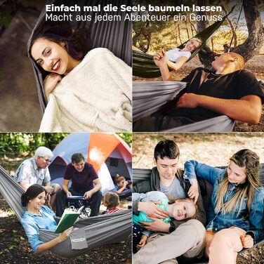 Гамак ROBBX® для 2 осіб з москітною сіткою | 300 кг | Сірий, 290x140 см | Намет-гамак для кемпінгу та відпочинку на природі