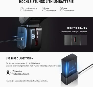 NEEWER Z2-N Flash - Світловий спалах Speedlite для Nikon, 76W, TTL/M, HSS 1/8000s, 2600mAh