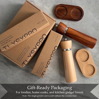 Набір з двох мельниць для солі та перцю з акації з регульованим керамічним жорном – 21 см