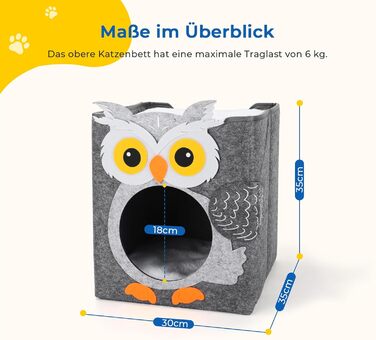 Кігтеточка-будиночок для котів Dripex з 2 поверхів, філц, з подушкою, 30 x 35 x 35 см (Сова)