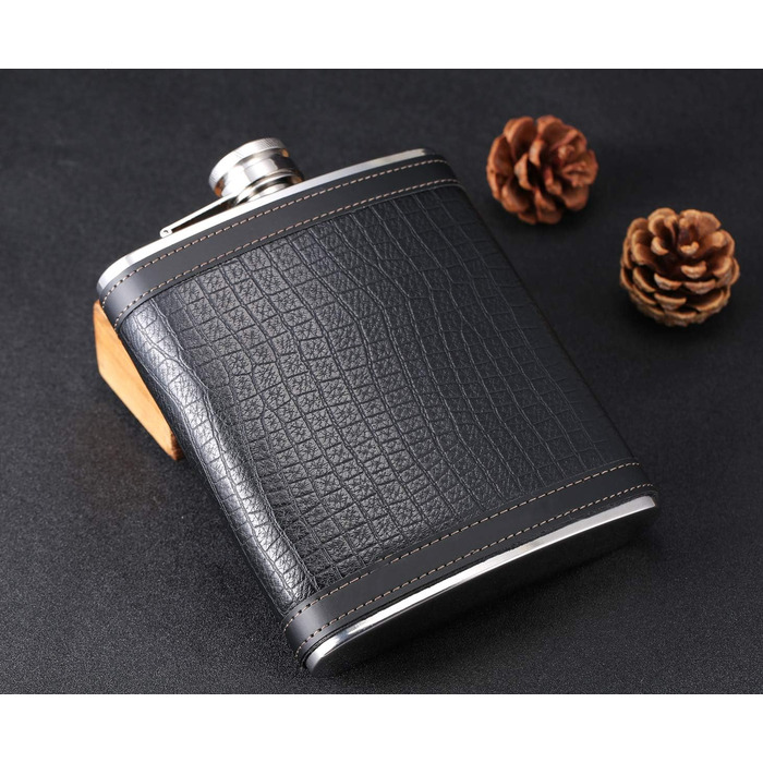 Фляга з імітацією крокодилячої шкіри, нержавіюча сталь, 510 мл, для віскі та лікеру, обгорнута PU-шкірою, TANEAXON