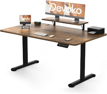 Електричний стіл Devoko з регулюванням висоти 160x70 см з підставкою для монітора, пам'ятью висоти, ергономічний, вінтажний коричневий