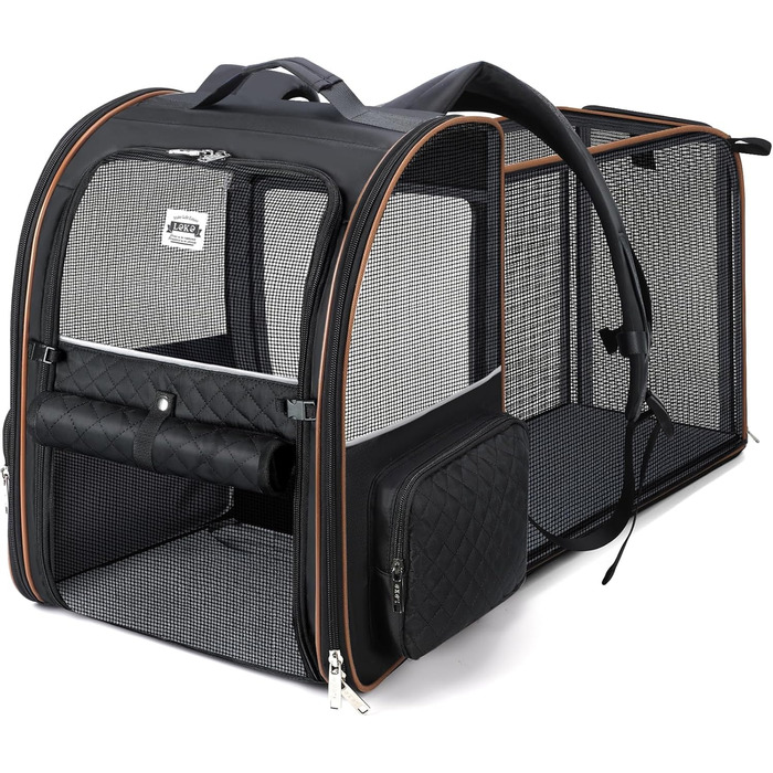 Рюкзак для кота Lekebobor, розширюваний, переноска для домашніх тварин, для маленьких собак та середніх котів до 8 кг, складаний, для подорожей та хайкінгу, в полоску, 12.6'L x 11.2'W x 16.5'H - L, Чорний