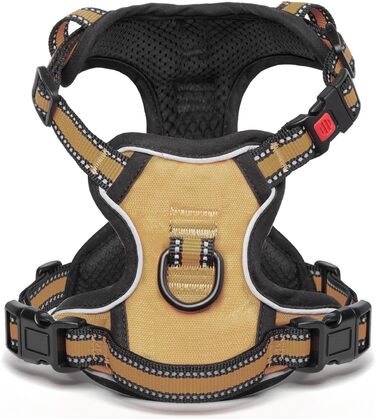 Нашийник для собак BaoCheng Anti Pull, протирвучий, малий/середній/великий, дихаюча сітка, зручне одягання/роздягання, 3 пряжки, безпечний, знімає напругу, світловідбиваючий (Хакі, S)