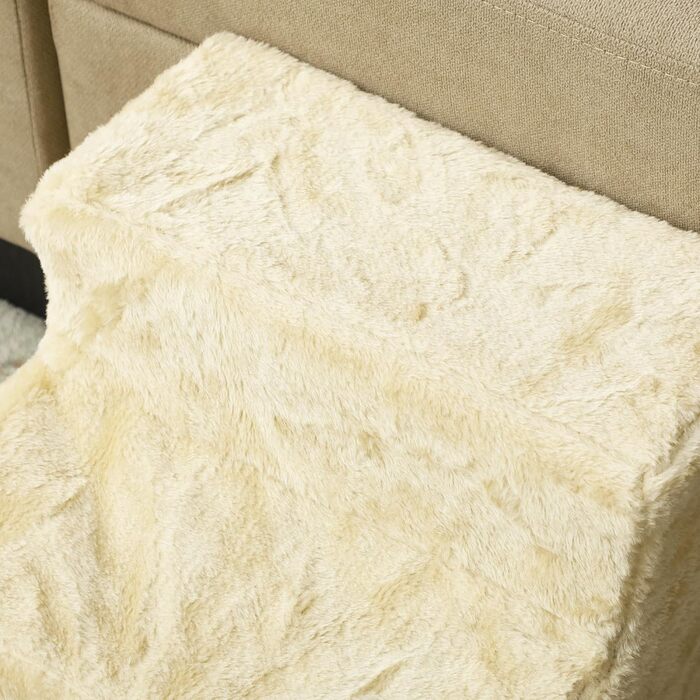 PawHut 4-Step Dog Stairs, 35 cm Cat Stairs for Bed and Sofa, Pet Stairs for Dogs and Cats up to 5 kg, Plush Appearance (46L x 35W x 35H cm, Beige)