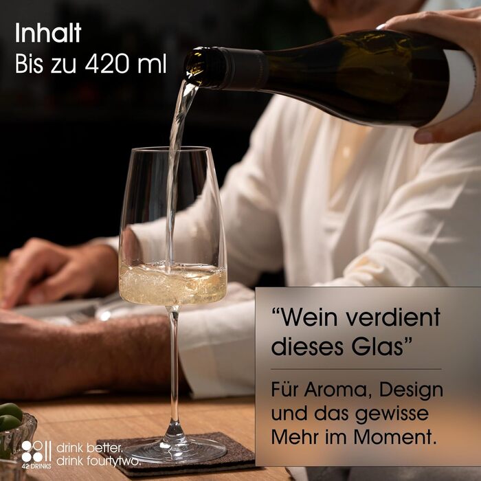 Набір білих келихів 6 шт. об'ємом 420 мл з мікрофіброю – Елегантні келихи для вина та Aperol Spritz – придатні для миття в посудомийній машині, безпечно упаковані, Made in Europe