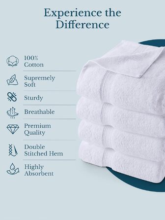 Набір білих банних рушників Utopia Towels, 100% бавовна, 69 x 137 см, 4 шт — м'які та гігроскопічні рушники для душу з петлею для підвішування