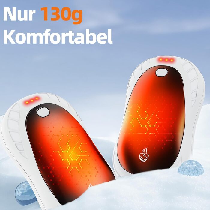 Електричні грілки для рук, 2 шт. Переносні кишенькові грілки, акумуляторні, 6000mAh, 3 режими нагріву, швидкий нагрів, ідеальний подарунок для спорту на відкритому повітрі, Різдво взимку, білий/чорний