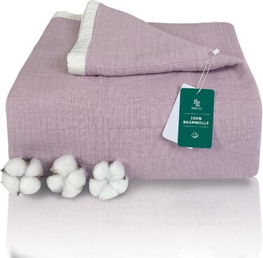 М'яка ковдра Softexly з бавовни 100%, 4-шарова муслінова ковдра, плед для ліжка, дивана, вітальні. Плед для дивана, ліжка, вітальні, 130x150 см, білий (фіолетовий)