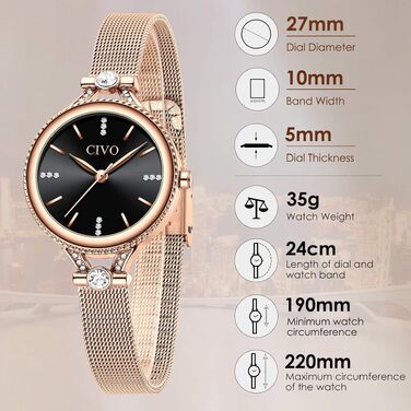 Жіночий кварцовий годинник CIVO A-4 Rosegold: мінімалістичний аналоговий годинник на шкіряному ремінці, водонепроникний