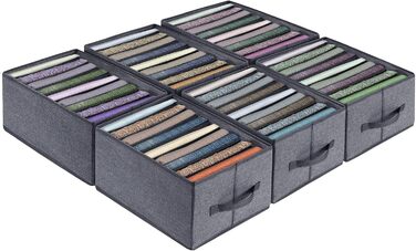 BIGLUFU 6-Piece Closet Organizer Fabric Folding Storage Boxes Set with 7 Compartments Drawer Organization System Storage for Clothes, T-shirts, Pants, Underwear, Jeans (9 Compartments)