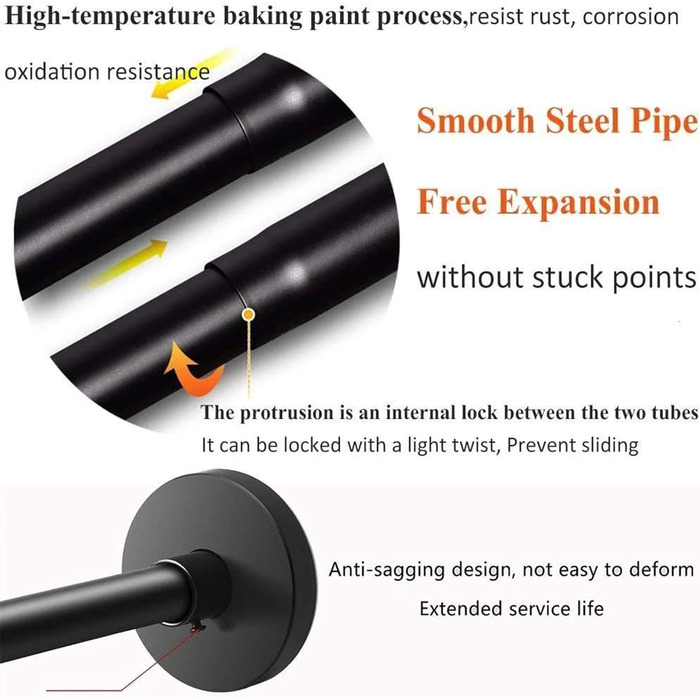 Штанга для душу з формою L, розширювана, не потребує свердління, з нержавіючої сталі 304, для ванної кімнати/ванни (70-95см x 90-130см, чорний)