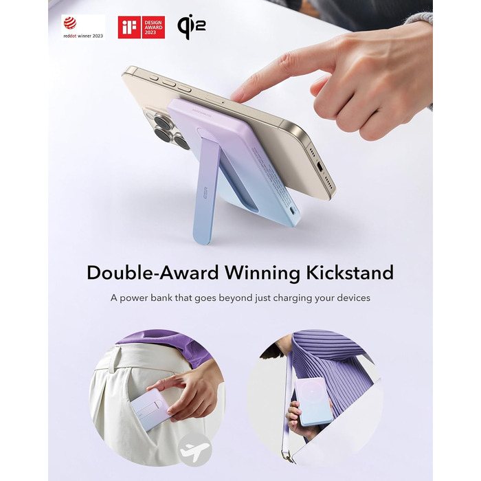 Power Bank ESR MagSafe з бездротовою зарядкою QI2, 15W, 5000mAh, білий (з підставкою)