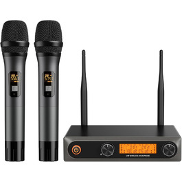 Бездротові мікрофони: комплект 2 шт. з приймачем, UHF, 60м, для вечірок, конференцій, караоке (сірий)