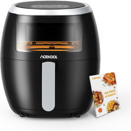 Hot Air Fryer, XXL Hot Air Fryer Oil-Free 8L 1800W, Air Fryer with Recipe Book in German, 8 Programs, Adjustable Temperature Control Acekool Gray