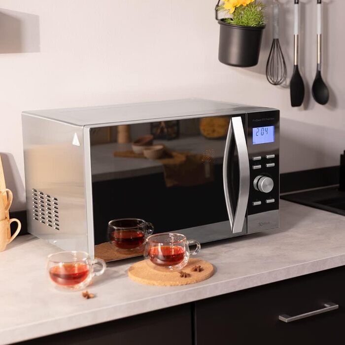 Мікрохвильова піч Cecotec Pro Clean 6110: 23 л, 800 Вт, гриль 1000 Вт, LED, нержавіюча сталь, чорно-сріблястий колір