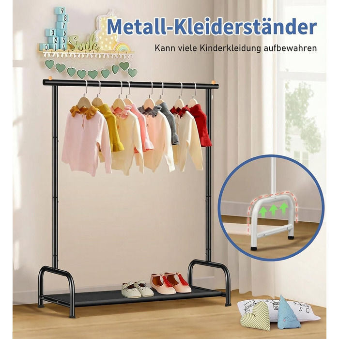 Вішалка для одягу дитяча MISSLO металева з полицею - біла (чорна) для дівчаток та хлопчиків у кімнату, гардеробна стійка для спальні