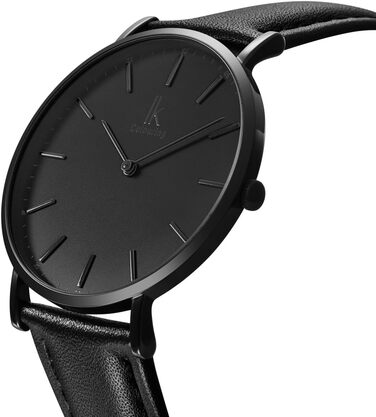 Годинник наручний Alienwork IK Slim Ø36mm – ультратонкий, чорний, з шкіряним ремінцем (для чоловіків та жінок)