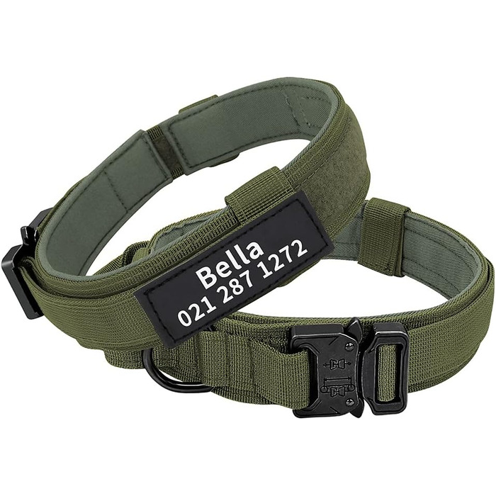 Тактичне нашийник для собак середніх та великих порід, персоналізований з іменем та номером телефону (Стиль A)