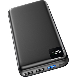 Power Bank SOARAISE 27000mAh з LED-дисплеєм: зарядний акумулятор для телефону та планшета, 4 виходи, USB-C, чорний