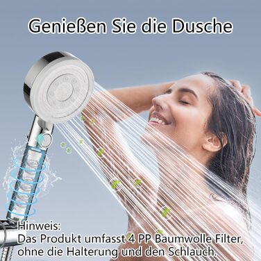 Fall Shower Head with Filter - High-Pressure Handheld Shower with 1.5M Hose, Shower Head with 5 Spray Patterns and Stop Function, Shower Head with Hose, Chrome (Chrome and White)
