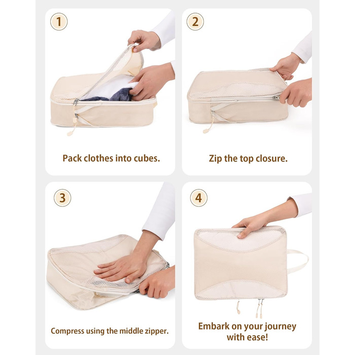 Органайзери для валізи Anjing Compression Cubes - 10 шт., компресійні куби для подорожей, сірий (бежевий)
