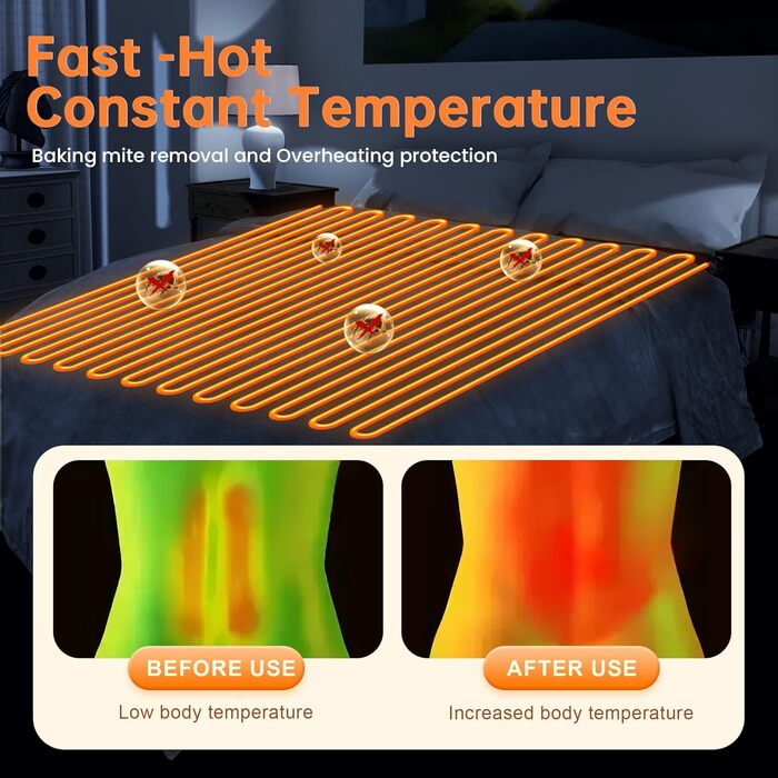 Електрична ковдра з підігрівом 190x130 см, фланель, 9 рівнів нагріву, автовимкнення, захист від перегріву, пральна, сіра