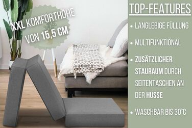Складаний гостьовий матрац Badenia Trendline XXL, поліестер, 196x65x15,5 см, плюш, висота 15 см, сірий, з чохлом, сертифікат OEKO-TEX, німецька якість