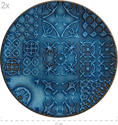 MÄSER Серія Tiles Modernes Vintage: Набір посуду для 2 осіб (8 предметів) з кераміки, блакитний, вінтажний дизайн