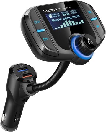 Bluetooth FM трансмітер з дисплеєм 1,7 дюйма та двома USB-портами, чорний