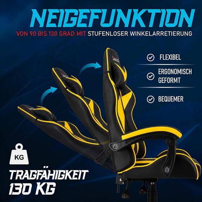 Ігрове крісло xRace Gaming: ергономічний офісний стілець з PU-шкіри та підтримкою попереку, жовте