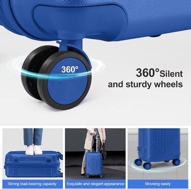 Набір валіз LEADZM 4 шт. з ABS, жорсткий кейс-ролер з телескопічною ручкою, ручна поклажа (темно-синій)