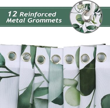 Шторка для душу Bonhause з зеленими листями, рослинний принт, 180 x 180 см, антигрибкова, водовідштовхувальна, поліестер, для ванної кімнати, з 12 гачками