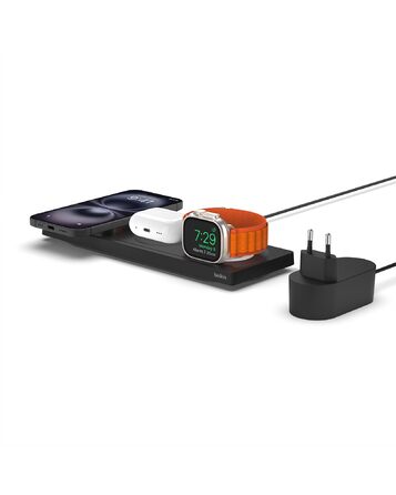 Belkin MagSafe Зарядний пристрій 3-в-1 бездротовий, сертифікований MFi, для iPhone 16/15/14/13/12, Apple Watch (всі моделі), AirPods (3/2/Pro) - Чорний
