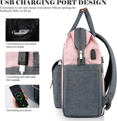 Жіночий рюкзак для ноутбука 15.6 дюймів, шкільний/робочий рюкзак з USB-портом для зарядки, для подорожей, кемпінгу, дівчаток, Оксфорд (рожевий)