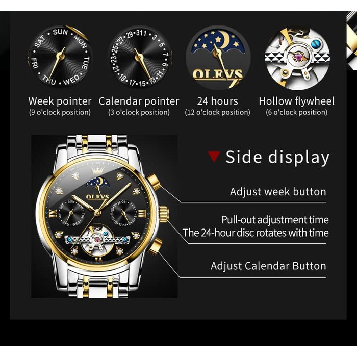 Чоловічий годинник OLEVS Chronograph: водонепроникний, кварцовий, зі сталевим корпусом та підсвіткою циферблата (6678, чорний/золотий/сріблястий)