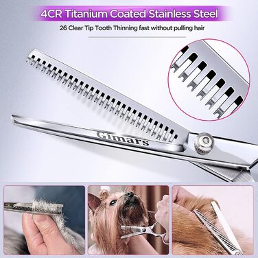 Професійна ножиця для грумінгу собак Gimars 5-в-1, рожева (4CR, титанове покриття, безпечна насадка)