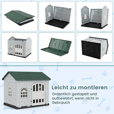 Будка для собак GOPLUS Outdoor, вологостійка з замком, 3 вікна, похиле дах, клітка для собак Indoor, будиночок для тварин вдома для собак та котів (зелена)