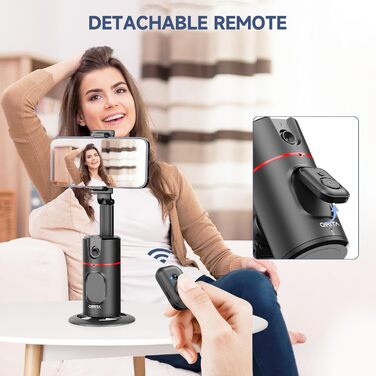 Автоматичне штатив для розпізнавання облич, без додатків, розумна підставка для телефону з пультом дистанційного керування, обертається на 360°, підставка для камери/смартфона, штатив для влогів/TikTok, чорний