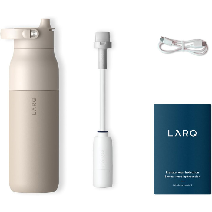 Пляшка для води LARQ PureVis 2 680 мл з самоочищенням, UV-C LED, з додатком для контролю рідини, подвійна ізоляція, нержавіюча сталь, багаторазова, 2 роки гарантії, колір Mojave Dune