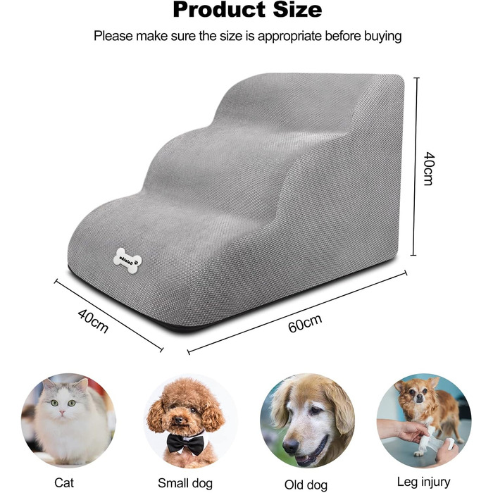 Сходинки для тварин Galatée: 3-ступеневі сходи з щільного пінополіуретану, знімний чохол на блискавці, для собак та інших домашніх тварин (Світло-коричневий)