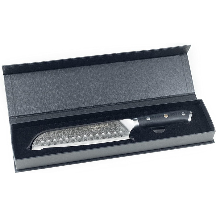 Ніж HansaKüche Santoku з дамаської сталі: професійний кухонний ніж з G10 ручкою, 67 шарів, висока якість