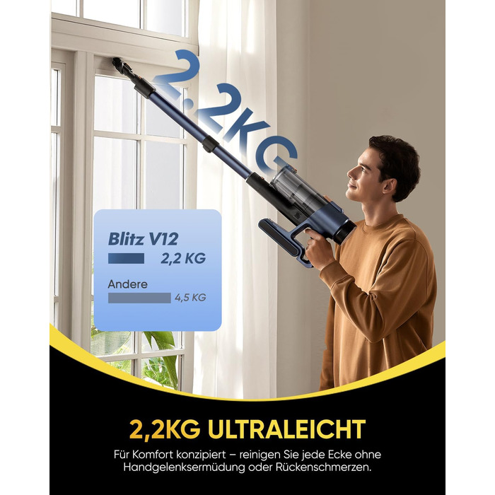 Бездротовий пилосос Vexilar V12 Akku: 50 хв роботи, 50 kPa, 450W, антизаплутування, легкий, безщітковий мотор, для твердих поверхонь, килимів, шерсті тварин, синій