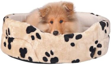 Ліжко для собак TRIXIE Joey, 55x48 см, бежеве - м'яке та зручне місце для сну з милим дизайном лапок, кошик для маленьких собак, неслизьке, 37003