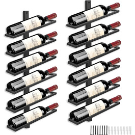 Wine Rack Bottle Rack for 6 Bottles, Metal Wine Rack Hanging Wall Mount Wine Bottle Shelves, Wall Shelf Wine Storage Shelf for Kitchen Dining Room Bar (12 Degree Tilt)