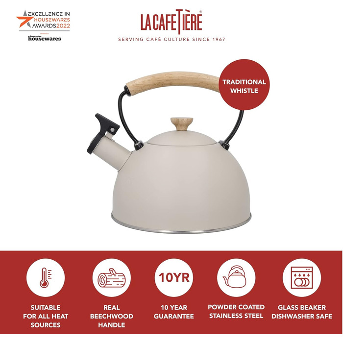 Кавоварка La Cafetière для лате з дерев'яною ручкою, 2.5 л, нержавіюча сталь, кремового кольору