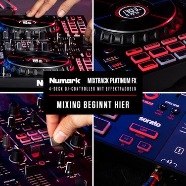 DJ контролер Numark NS4FX: 4 канали, Touch-Jogwheels, Pads, ефекти, Serato DJ Lite, чорний