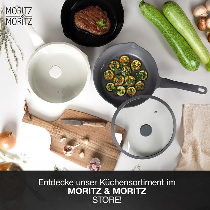 Сковорода Moritz & Moritz 26 см з кришкою, чорна, з антипригарним покриттям та Soft-Touch ручкою - для смаження, тушкування та приготування на пару. Підходить для всіх типів плит.