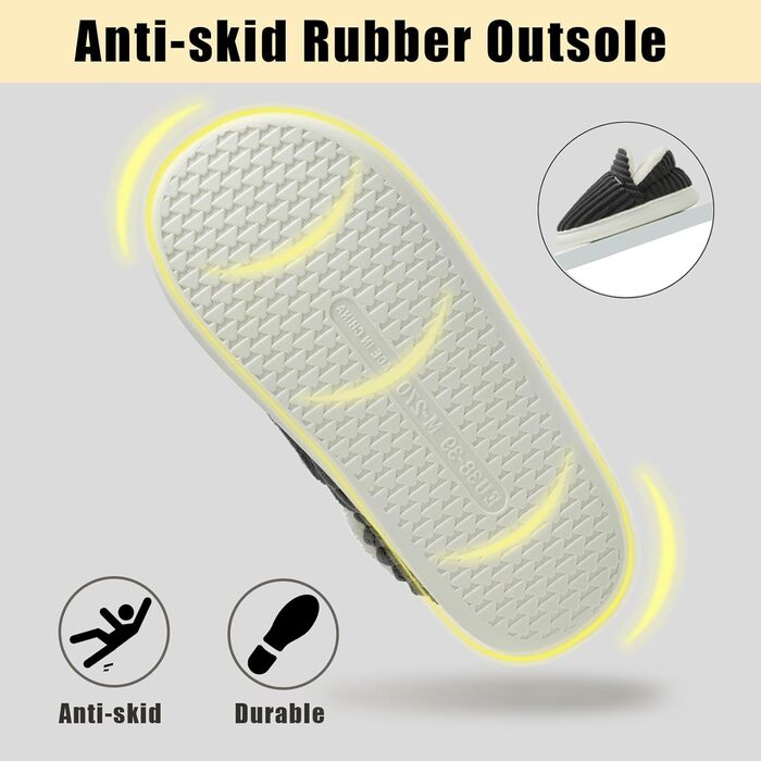 Тапочки зимові жіночі та чоловічі з пам'яттю, чорні, з м'якою підкладкою, бавовняні, антиковзні, для дому та вулиці (46/47 EU)