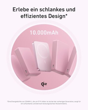 Anker MagGo Powerbank 10000mAh: портативний зарядний пристрій з MagSafe для iPhone 16/15/14/13 (Рожевий)